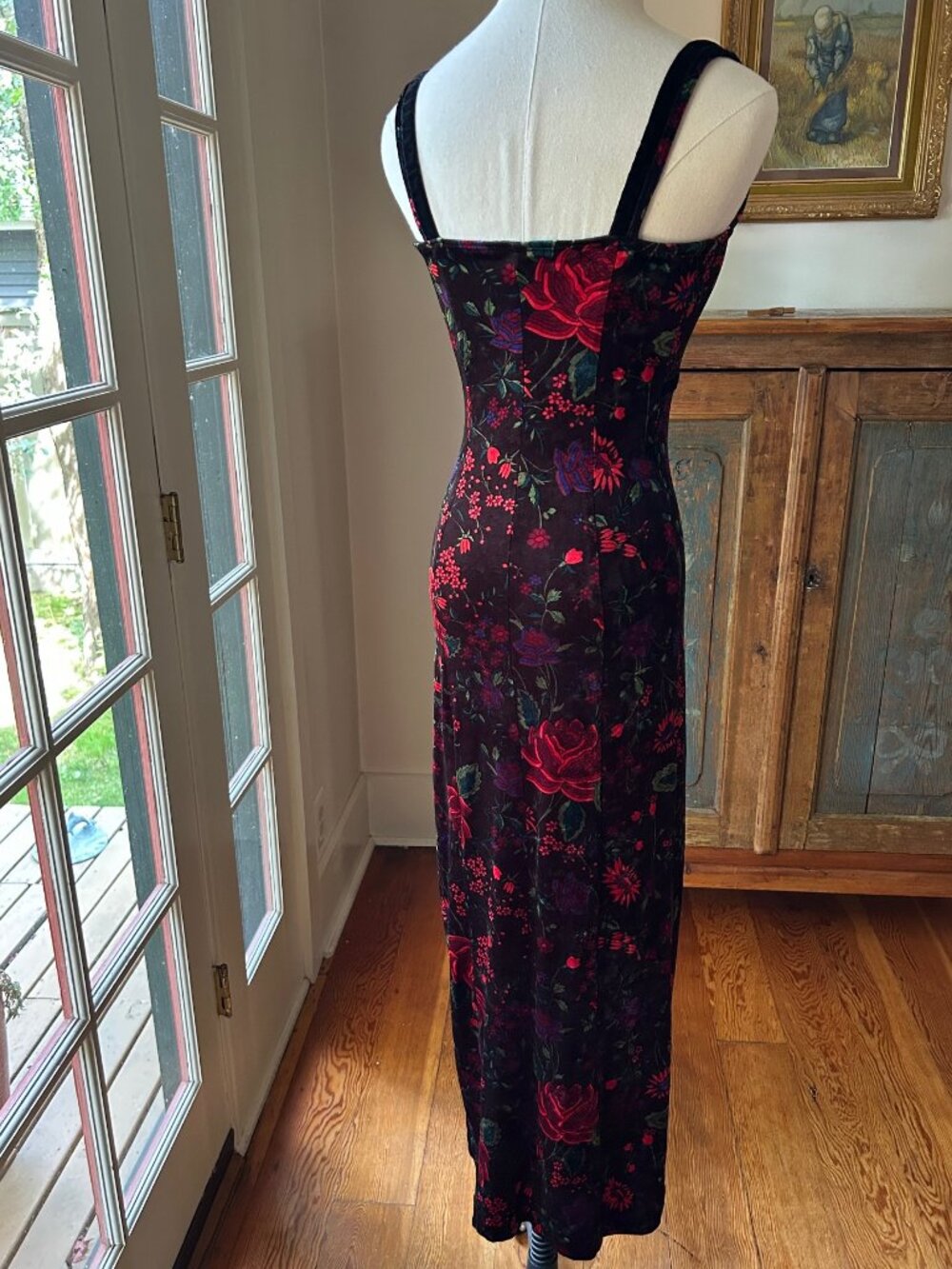 Vintage Betsey Johnson New York Velvet Floral Maxi Dress - Picture 5 of 8